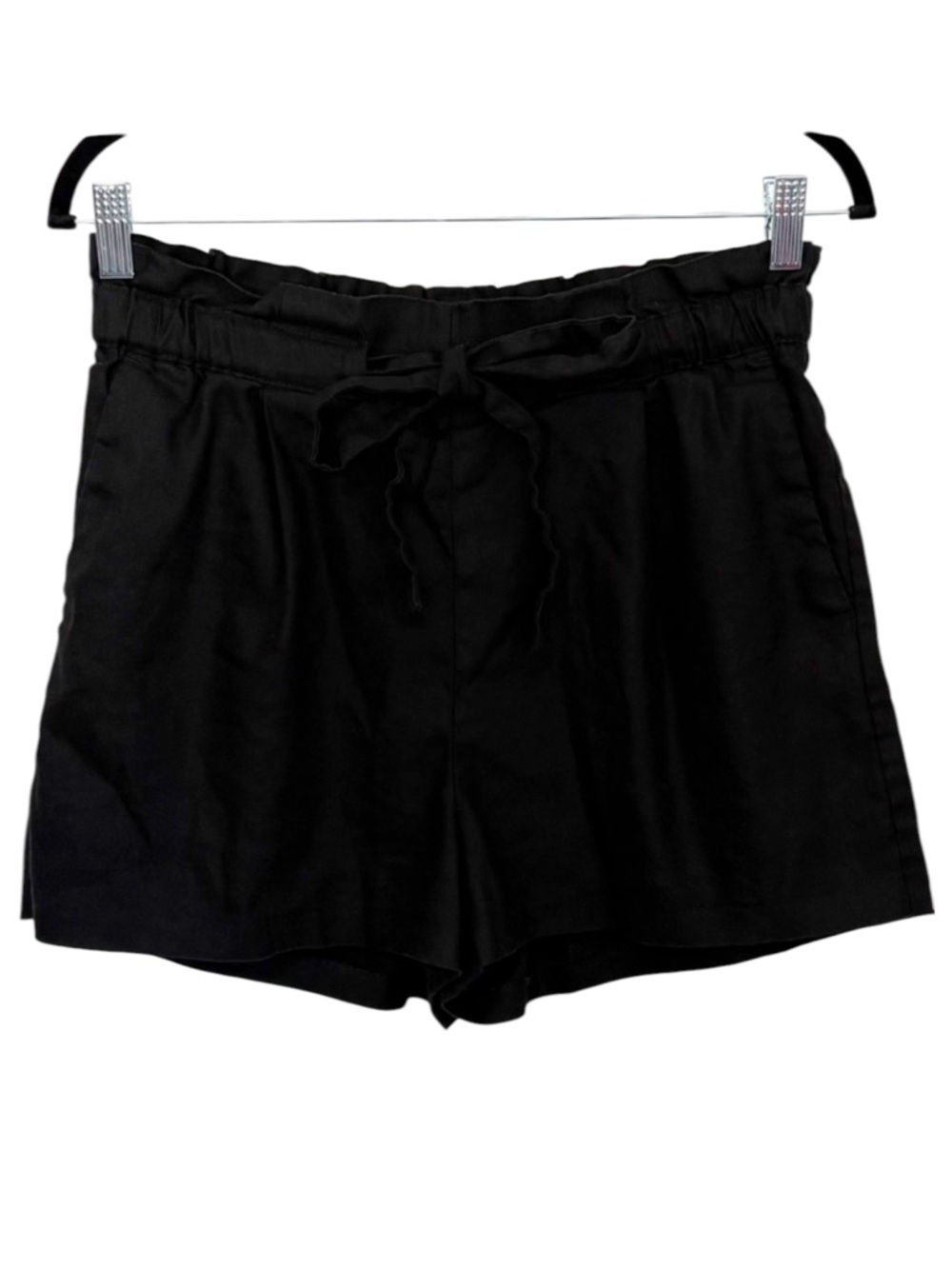EXPRESS Linen Blend Shortie High Rise Black Shorts Bow Tie Waist Medium